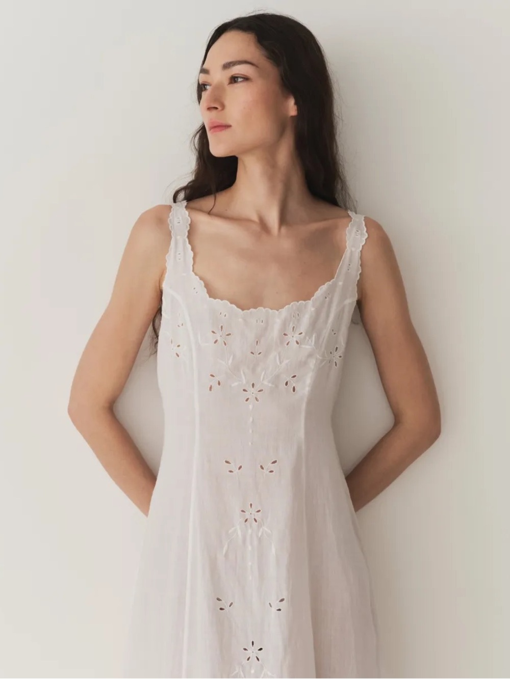 NWT Doen Abella Dress in Salt // White Embroidered Sleeveless Midi Dress - Picture 5 of 9
